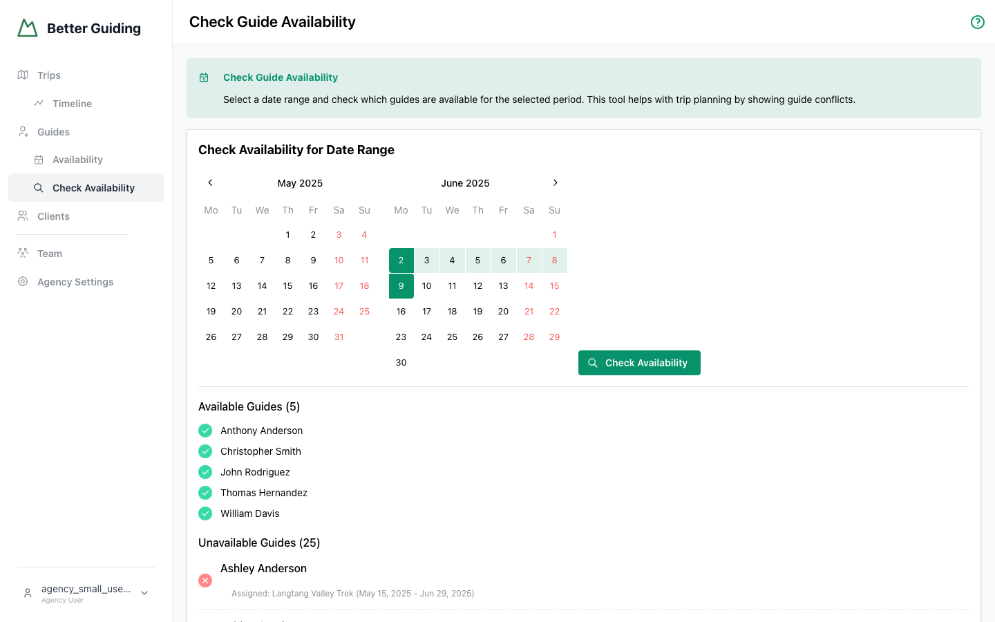 Guide Availability